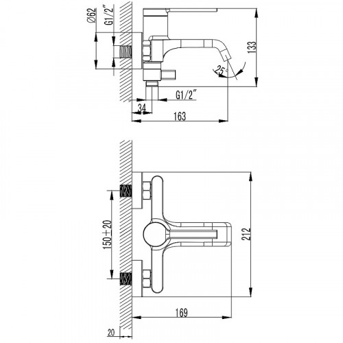 Смеситель для ванны AQUAme Asti AQM6412BG Шлифованное золото латунь на стену