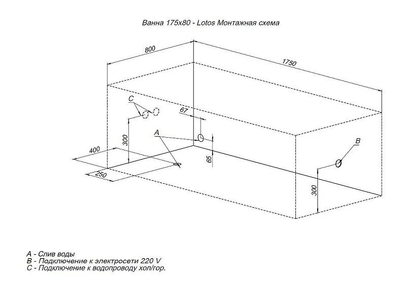 Акриловая ванна Aquanet Lotos 175x80 328870 цвет Белый