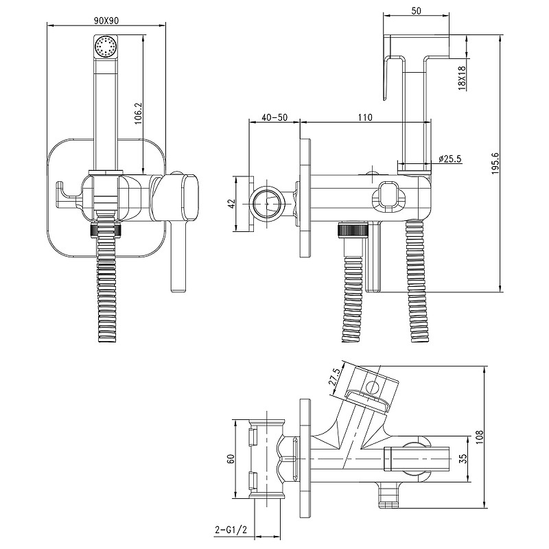 Гигиенический душ со смесителем Lemark Solo LM7173C Хром латунь встраиваемый