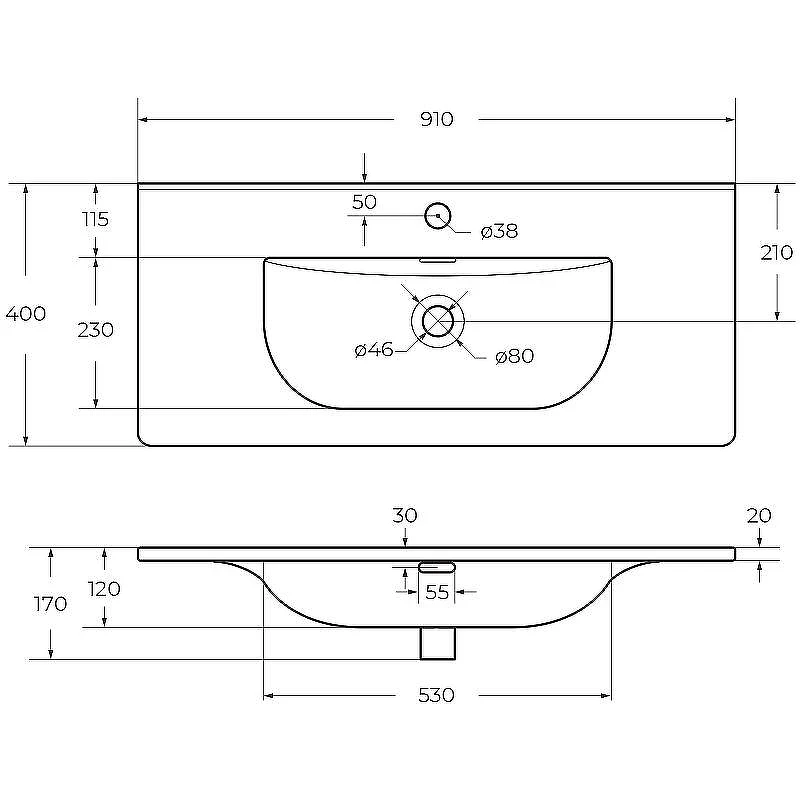 Раковина BelBagno 90 BB-8099-3-90 Белая