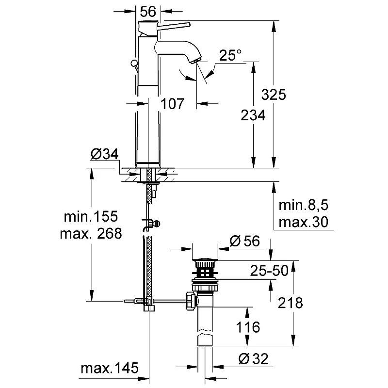 Смеситель для раковины Grohe BauClassic 32868000 Хром латунь