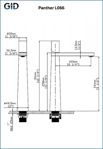 Смеситель для раковины Gid Panther L066GMD цвет Вороненая сталь