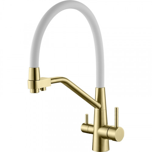 Смеситель для кухни Splenka S71.62.03 Золото матовое Белый латунь
