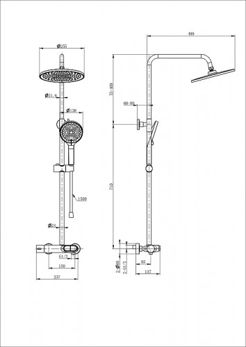 Душевая система Wonzon & Woghand Muse WW-B2091-A-BG с термостатом цвет Брашированное золото