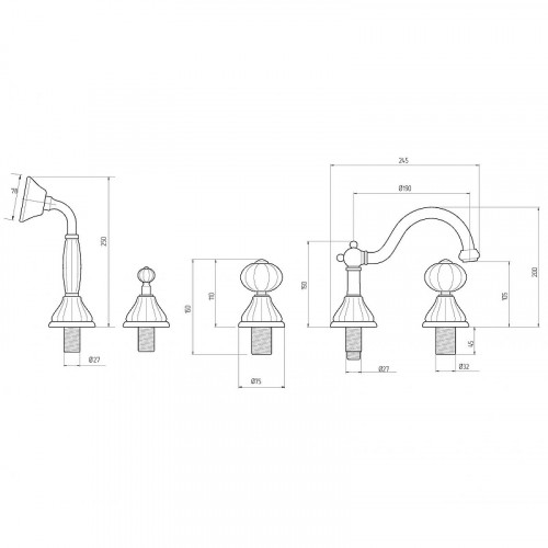 Смеситель на борт ванны Migliore Olivia 19005 Хром Белый латунь