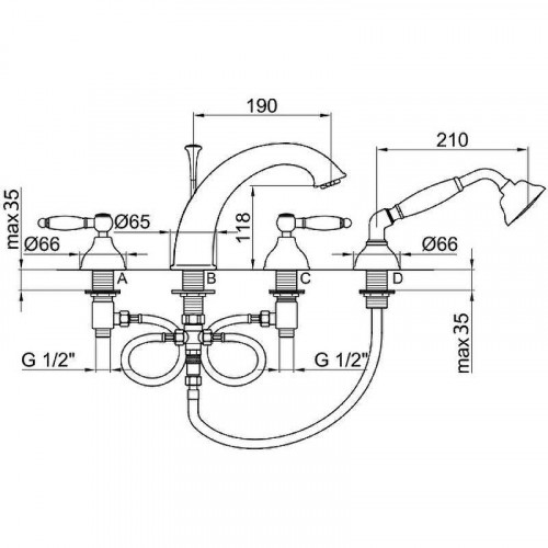 Смеситель на борт ванны Webert Dorian DO730101065 Бронза