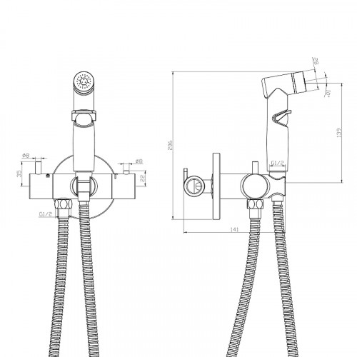 Гигиенический душ со смесителем Rossinka X25-58 с термостатом Хром