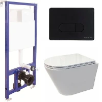 Комплект унитаза Koller Pool Orion OR-0515-RW с инсталляцией Berges Wasserhaus Novum D5 040235 с сиденьем Микролифт и Черной матовой клавишей смыва