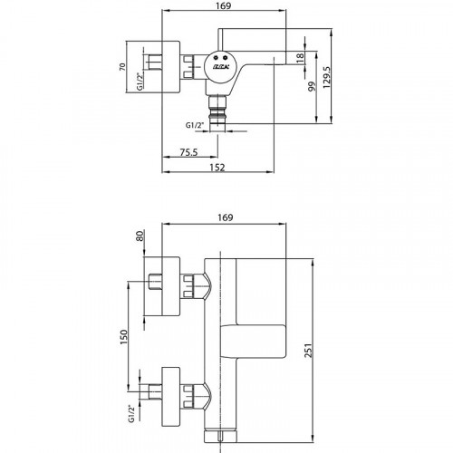 Смеситель для ванны E.C.A. Purity 102102477HEX Хром латунь на стену