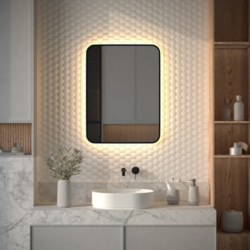 Зеркало Defesto Aura 60х80 DF 2977 с подсветкой 25W-3000K/Без выключателя/Теплый белый свет/Черная рама