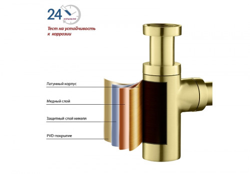 Сифон для раковины Aquatek AQ6012BG цвет Золото шлифованное