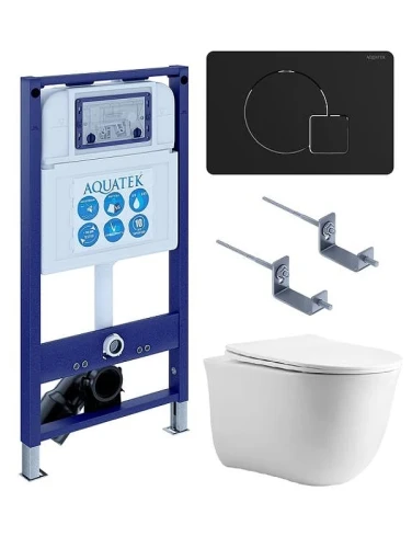 Комплект унитаза с инсталляцией Aquatek Set Aquatek Классик cm-069 4в1 цвет Белый с сиденьем Микролифт и клавишей смыва цвет Черный матовый