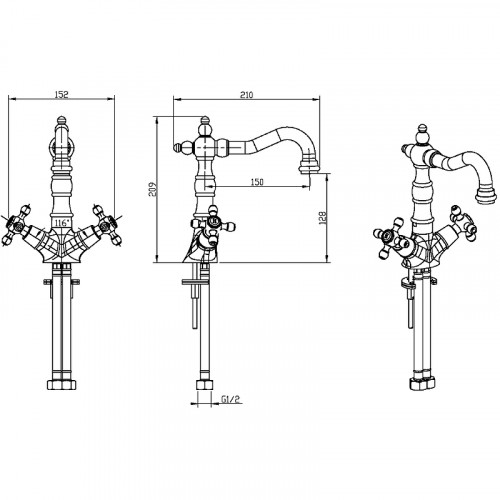 Смеситель для раковины Boheme Crystal 312-CRST Бронза латунь