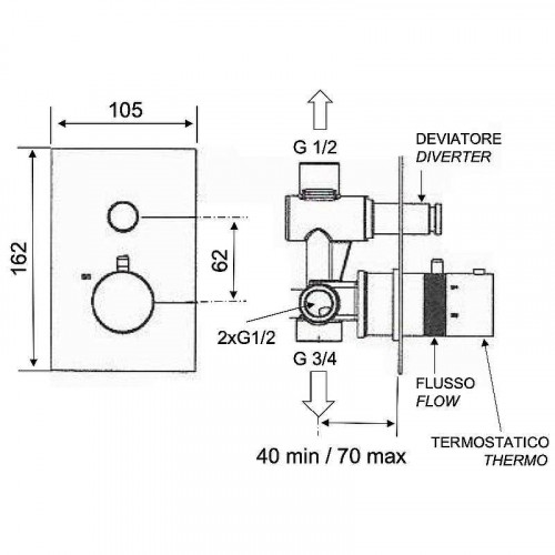 Смеситель для душа Remer X-Style Inox SSXT09Q с термостатом Нержавеющая сталь