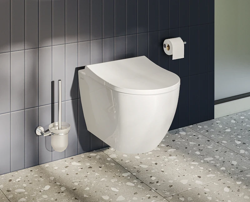 Комплект унитаза с инсталляцией Vitra Mia Round 9873B003-7201 с сиденьем Микролифт и клавишей смыва Хром глянцевый фарфор подвесной