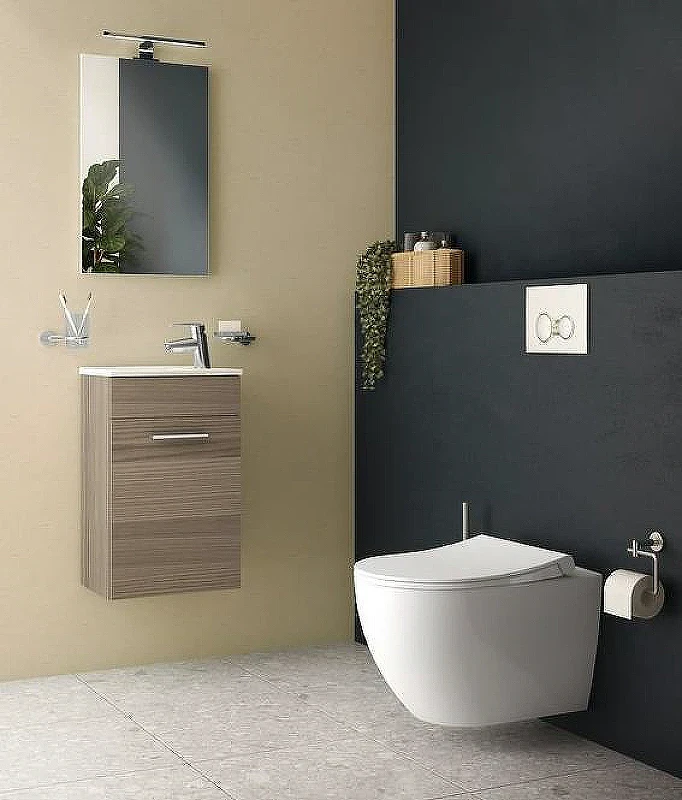Комплект унитаза с инсталляцией Vitra Mia Round 9873B003-7201 с сиденьем Микролифт и клавишей смыва Хром глянцевый фарфор подвесной