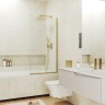 Шторка на ванну Maybah Glass MGV-94-3у 800x1400 в узком профиле Золото стекло сатиновое