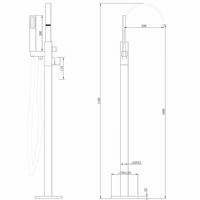 Смеситель для ванны Abber Wasserfall AF8615G Золото матовое латунь на пол