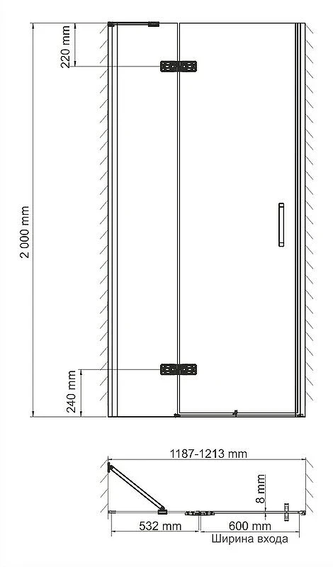 Душевая дверь WasserKRAFT Aller 120 L 10H05L профиль Хром стекло прозрачное