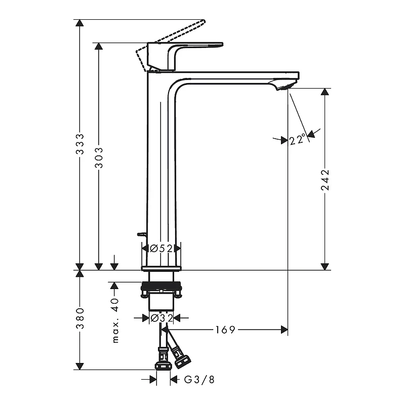 Смеситель для раковины Hansgrohe Rebris E 72581670 Черный матовый латунь
