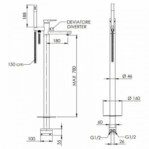 Смеситель для ванны Remer Infinity I08 Хром