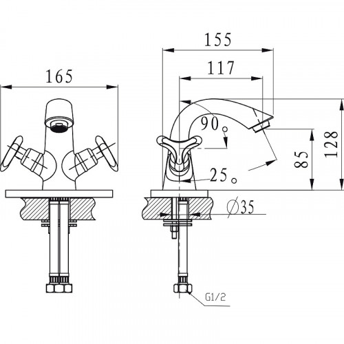 Смеситель для раковины Kaiser Trio 57011 Хром латунь