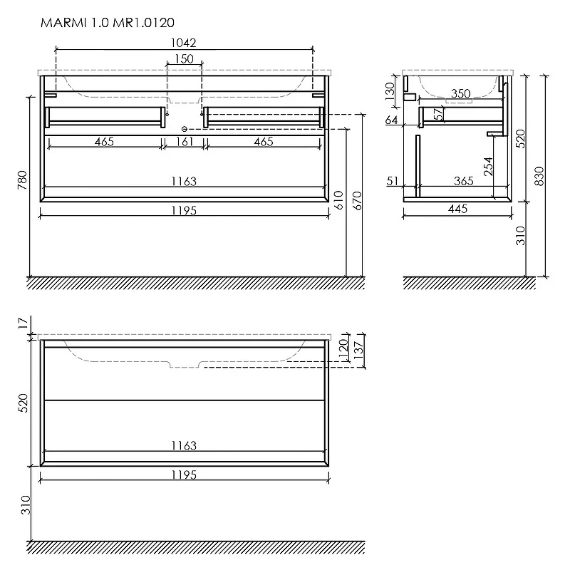 Тумба под раковину Sancos Marmi 1.0 120 MR1.0120ECH подвесная Дуб чарльстон МДФ / ЛДСП