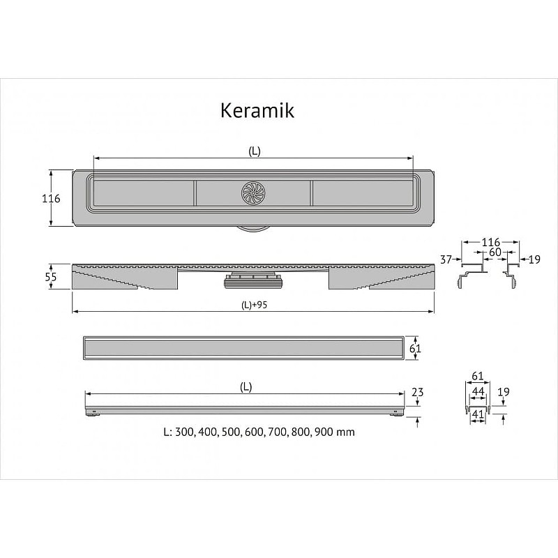 Душевой лоток Berges B1 Keramik 800 092119 с решеткой Золото глянец