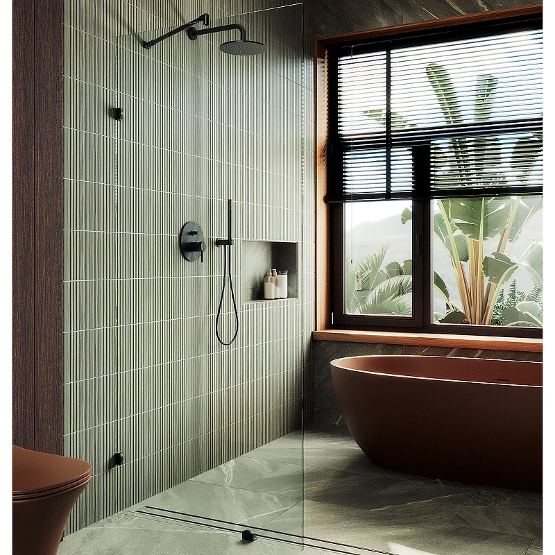 Душевая перегородка Maybah Glass MGD-261-6 990x1950 коннектор стена-стекло Черный стекло прозрачное