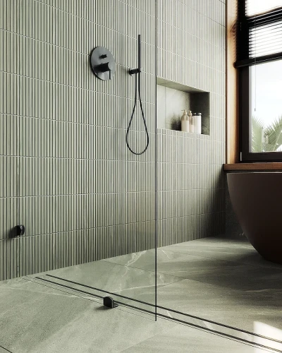 Душевая перегородка Maybah Glass MGD-261-6 990x1950 коннектор стена-стекло Черный стекло прозрачное