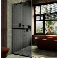 Душевая перегородка Maybah Glass MGD-735-6у 890x1950 в узком профиле Черный стекло графитовое