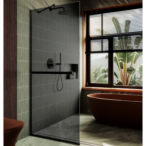 Душевая перегородка Maybah Glass MGD-735-6у 890x1950 в узком профиле Черный стекло графитовое