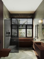 Душевая перегородка Maybah Glass MGD-735-6у 890x1950 в узком профиле Черный стекло графитовое