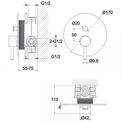Смеситель для душа Whitecross Y gold Y1235GL Золото латунь встраиваемый