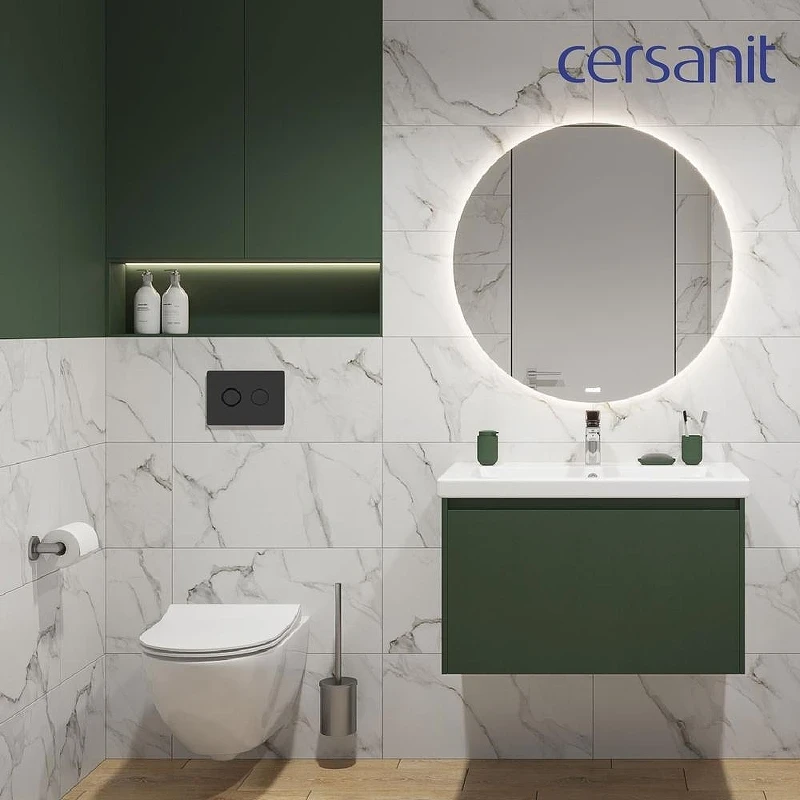 Унитаз с инсталляцией Cersanit Brasko Smart DPL EO Slim + Aqua 50 Prime P 69321 цвет Белый с сиденьем Микролифт и клавишей смыва цвет Черный матовый