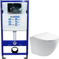 Комплект унитаза Aquatek Европа AQ1900-00 с инсталляцией WellWant Standart 50 WWISI1110B с сиденьем Микролифт и клавишей смыва Хром глянцевый фарфор подвесной
