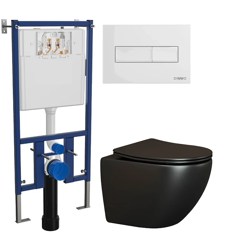 Комплект унитаза DIWO Ceramicanova Metropol CN4002MB с сиденьем с инсталляцией DIWO 4501 с клавишей смыва цвет Глянцевый белый
