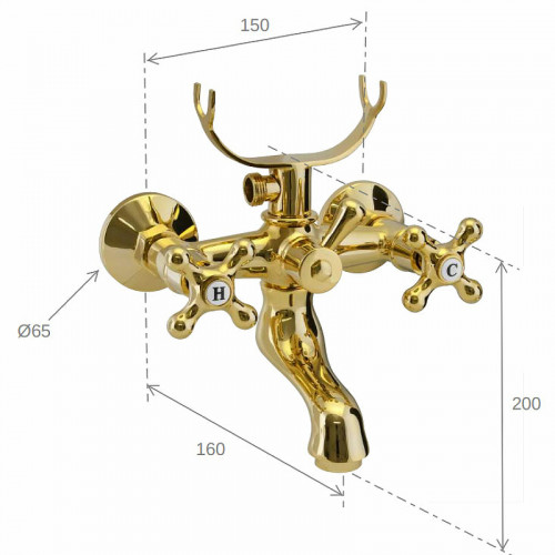 Смеситель для ванны Remer Liberty 05LIDO Золото латунь на стену