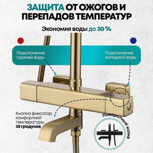 Душевая система Grocenberg GB7005MG с термостатом Золото матовое
