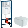 Комплект унитаза Aquatek Либра New AQ1148N-00 с инсталляцией Grohe Rapid SL 38721001 с сиденьем Микролифт и клавишей смыва Хром фарфор подвесной