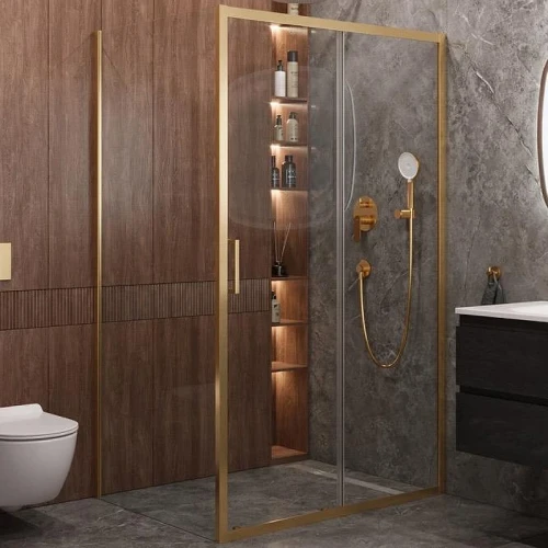 Душевой уголок Cezares Molveno 140x90 MOLVENO-AH-11-140/90-C-BORO-IV профиль Брашированное золото стекло прозрачное