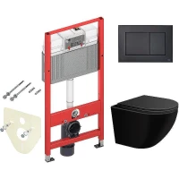 Унитаз с инсталляцией WellWant Aura WWU01122B + Tece Now 9400414 с сиденьем Микролифт и Черной матовой клавишей смыва