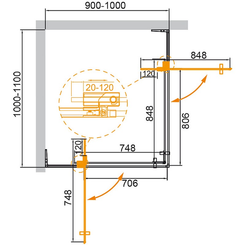 Душевой уголок Cezares Slider 110х100 SLIDER-AH-2-90/100-100/110-C-Cr профиль Хром стекло прозрачное
