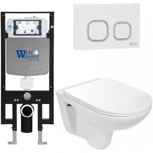 Комплект унитаза с инсталляцией WeltWasser AMBERG 497 + BAARBACH 004 GL-WT + AMBERG RD-WT 10000006594 цвет Белый глянцевый с сиденьем Микролифт и клавишей смыва цвет Белый