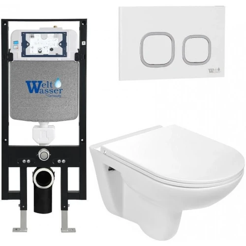 Комплект унитаза с инсталляцией WeltWasser AMBERG 497 + BAARBACH 004 GL-WT + AMBERG RD-WT 10000006594 цвет Белый глянцевый с сиденьем Микролифт и клавишей смыва цвет Белый