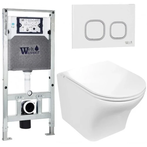 Комплект унитаза с инсталляцией WeltWasser AMBERG 506 ST + ODENBACH 004 GL-WT + AMBERG RD-WT 10000006918 цвет Белый глянцевый с сиденьем Микролифт и клавишей смыва цвет Белый
