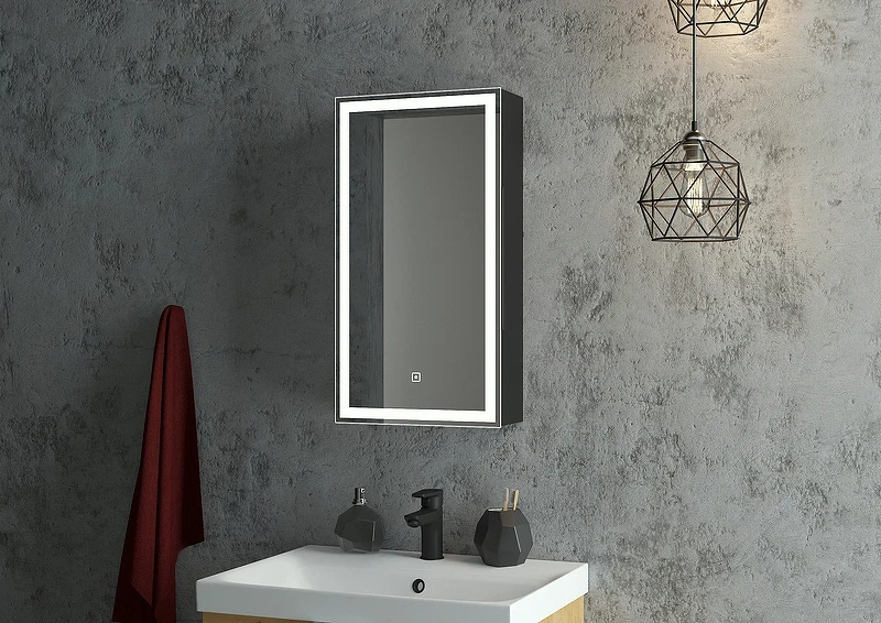 Зеркальный шкаф Континент Mirror Box black Led 35 L МВК063 с подсветкой Черный МДФ / ЛДСП, стекло