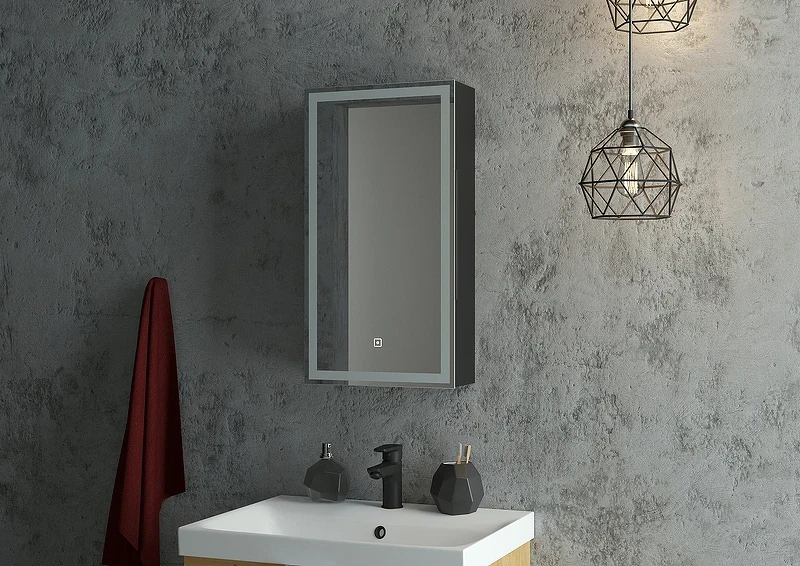 Зеркальный шкаф Континент Mirror Box black Led 35 L МВК063 с подсветкой Черный МДФ / ЛДСП, стекло