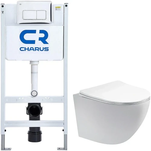 Комплект унитаза Aquatek Европа AQ1900-00 с инсталляцией Charus City CR.200.21.01 с сиденьем Микролифт и клавишей смыва Хром глянцевый