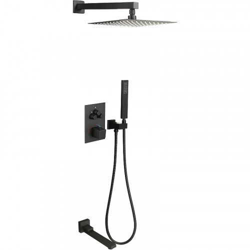 Душевая система ALMAes Khabur TVZ-0897 с термостатом Черная матовая латунь встраиваемый
